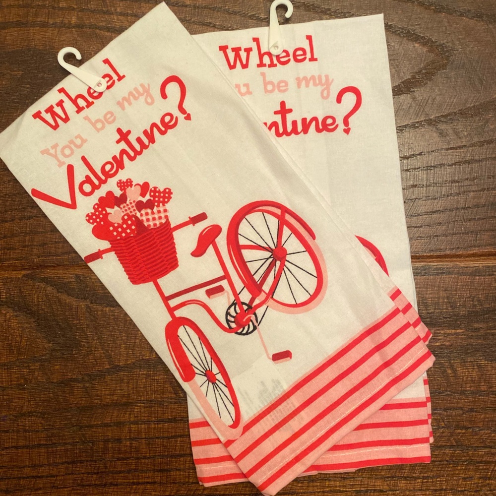 Valentine’s Day Flour Sack Kitchen Towels Set, Wheel You Be My Valentine Towels